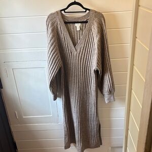 H&M Long Sleeve Ribbed Dress - Taupe